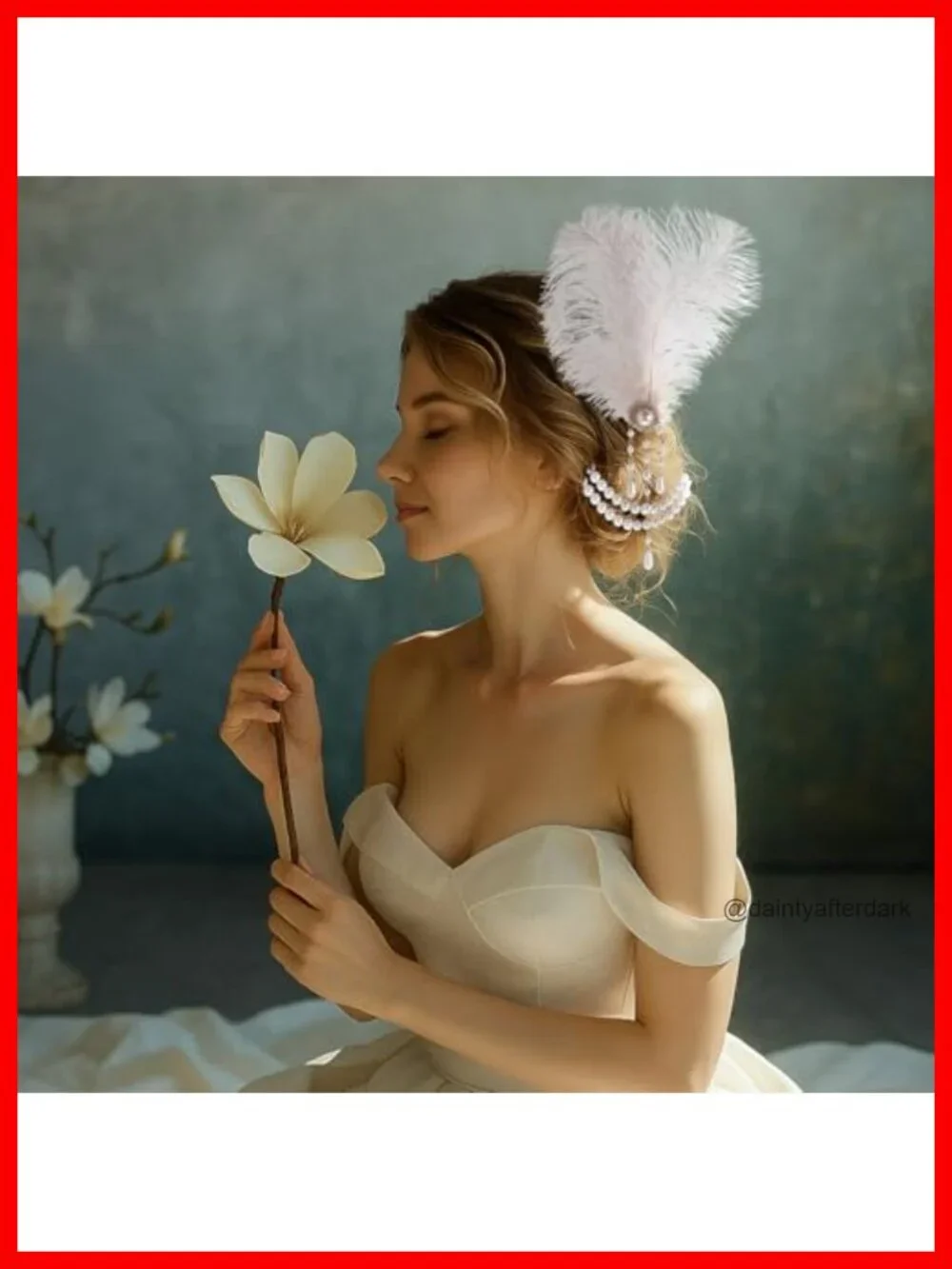 2 Pcs Victorian Hair Accessories Ostrich Feather Pearl Tassel Barrette Clip